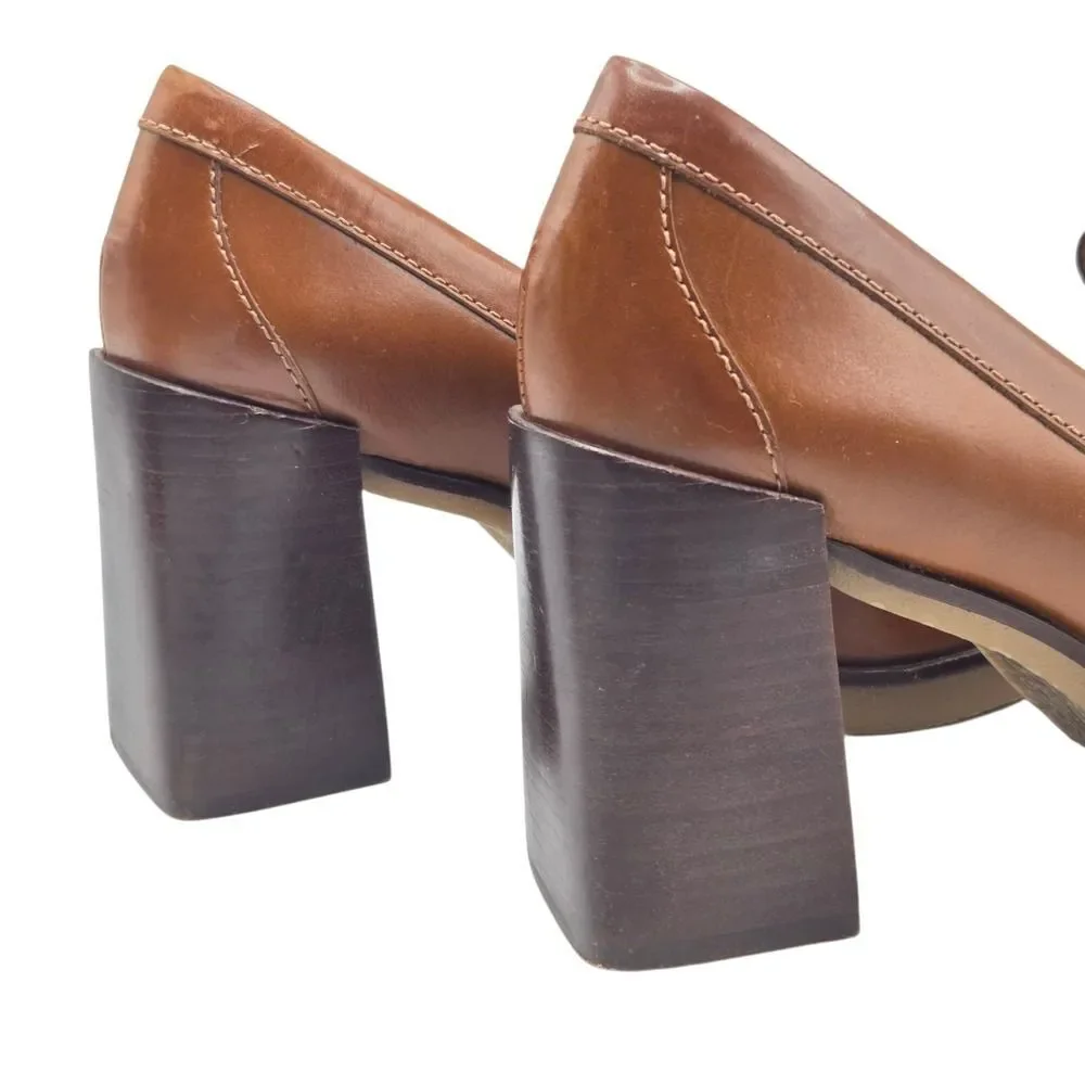 Vince Camuto Women's Cognac Pumps Ezerna Slip On Leather Heeled Loafers Size‎ 8M